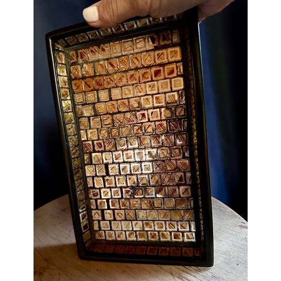 Moroccan Vintage Mosaic Tray , Gold and Black Mosaic, Vanity, Desk, Tray - Picture 2 of 10